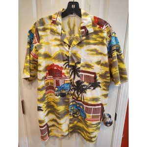 VTG Repage Mens Shirt Hawaiian Short Sleeves Cuban Button Up Cars Palm Trees